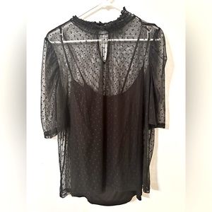 Sheer polka dot top with built in black cami